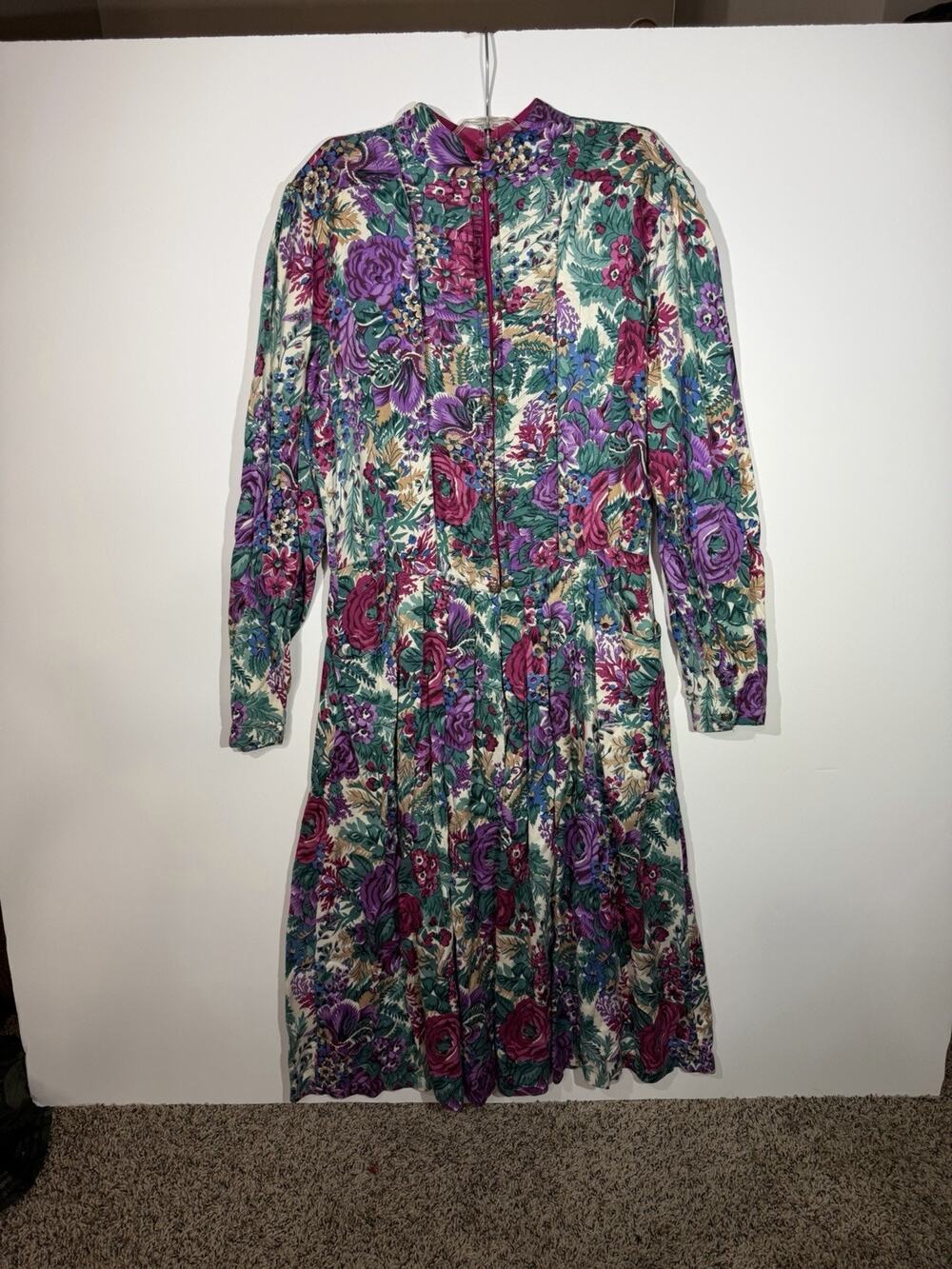 1980’s Rene Derhy Viscose Floral Long Prairie Dress Size Small With Pockets